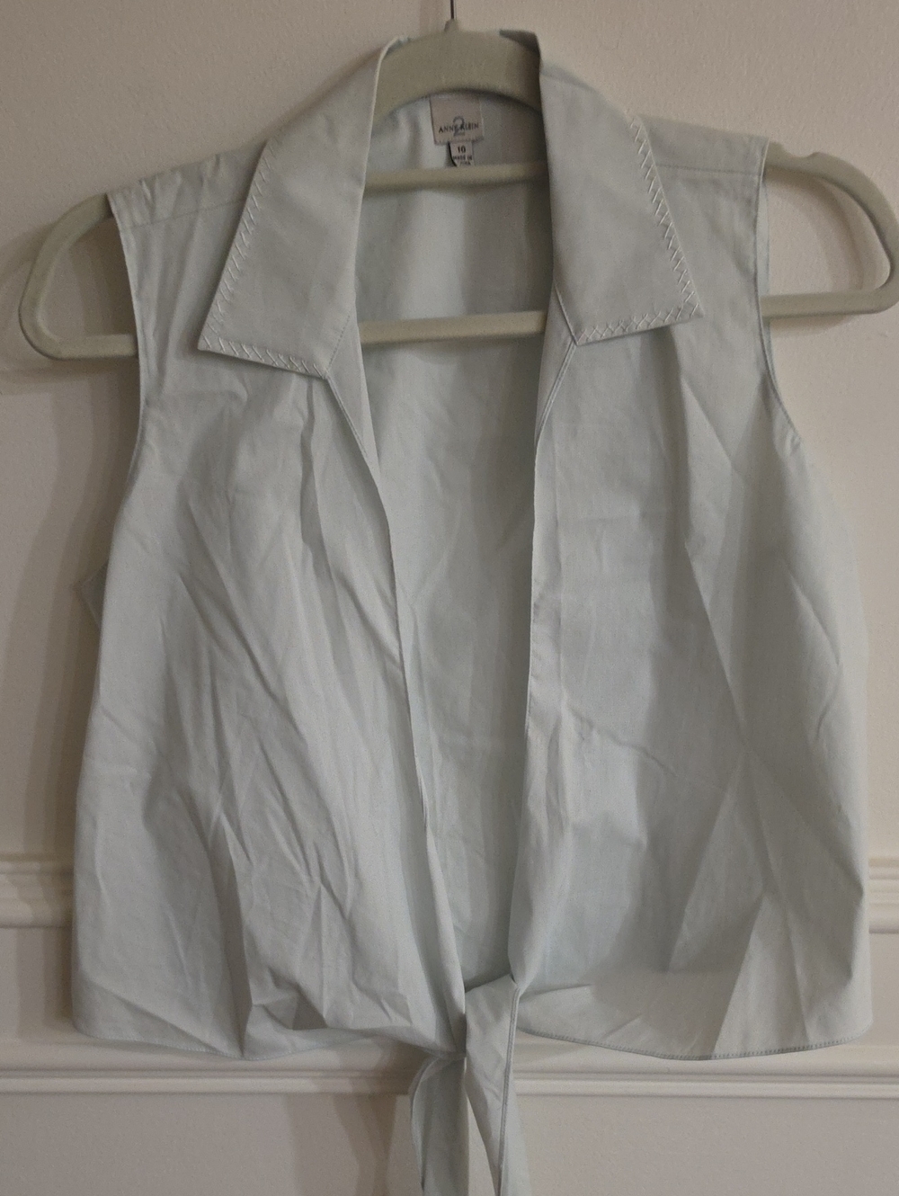 Anne Klein Light Blue Sleeveless Button-Down Tie Front Top